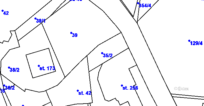 Parcela st. 35/2 v KÚ Hostišová, Katastrální mapa