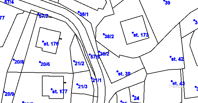 Parcela st. 36/2 v KÚ Hostišová, Katastrální mapa
