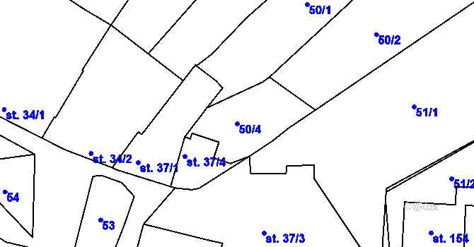 Parcela st. 50/4 v KÚ Hostišová, Katastrální mapa