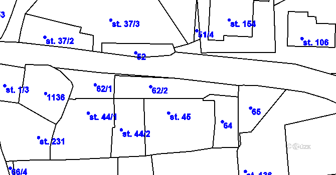 Parcela st. 62 v KÚ Hostišová, Katastrální mapa