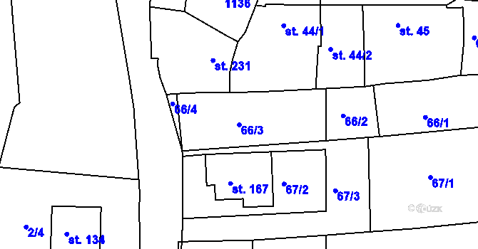 Parcela st. 66/3 v KÚ Hostišová, Katastrální mapa
