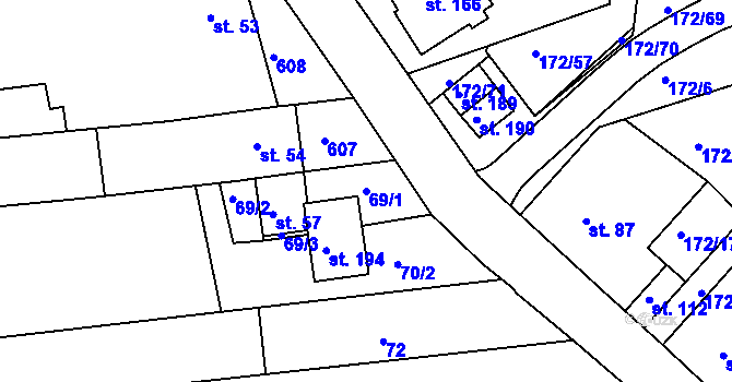 Parcela st. 69/1 v KÚ Hostišová, Katastrální mapa