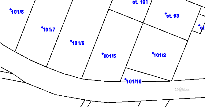 Parcela st. 101/5 v KÚ Hostišová, Katastrální mapa