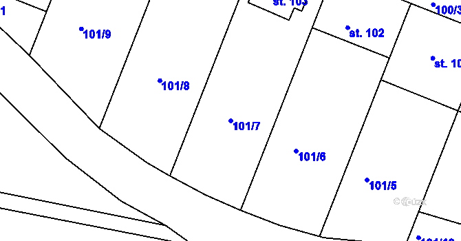 Parcela st. 101/7 v KÚ Hostišová, Katastrální mapa