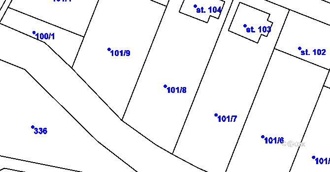 Parcela st. 101/8 v KÚ Hostišová, Katastrální mapa