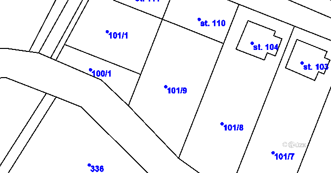 Parcela st. 101/9 v KÚ Hostišová, Katastrální mapa