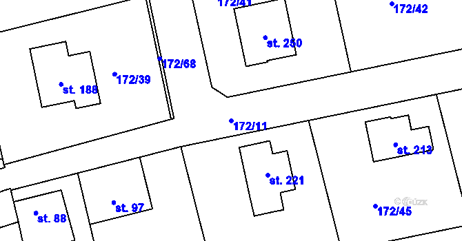 Parcela st. 172/11 v KÚ Hostišová, Katastrální mapa