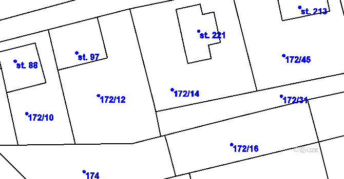 Parcela st. 172/14 v KÚ Hostišová, Katastrální mapa