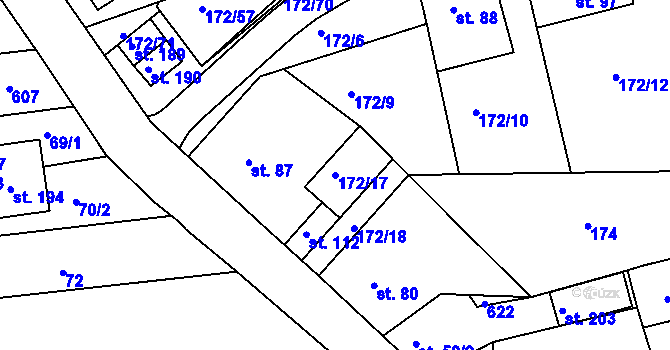 Parcela st. 172/17 v KÚ Hostišová, Katastrální mapa