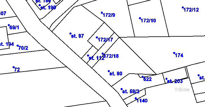 Parcela st. 172/18 v KÚ Hostišová, Katastrální mapa