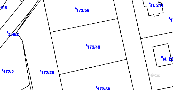 Parcela st. 172/49 v KÚ Hostišová, Katastrální mapa
