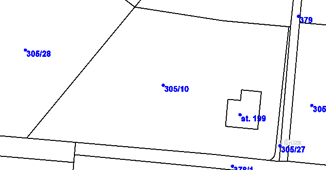 Parcela st. 305/10 v KÚ Hostišová, Katastrální mapa