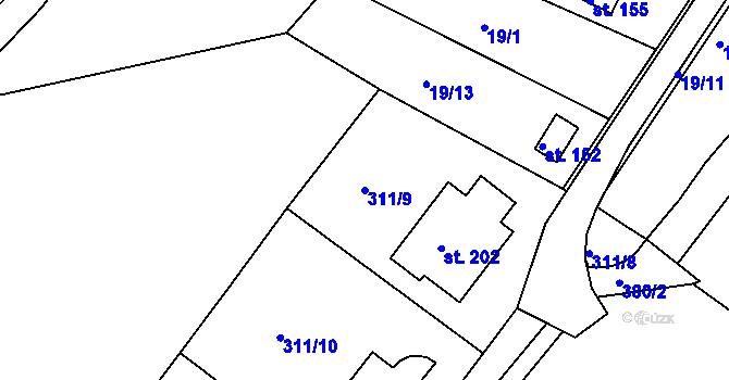 Parcela st. 311/9 v KÚ Hostišová, Katastrální mapa