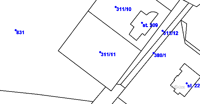 Parcela st. 311/11 v KÚ Hostišová, Katastrální mapa