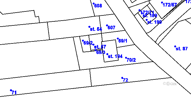 Parcela st. 69/3 v KÚ Hostišová, Katastrální mapa