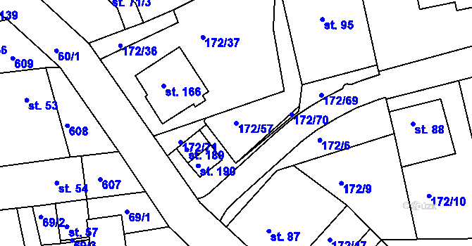 Parcela st. 172/57 v KÚ Hostišová, Katastrální mapa