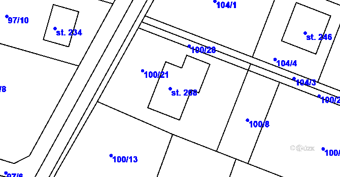 Parcela st. 208 v KÚ Hostišová, Katastrální mapa