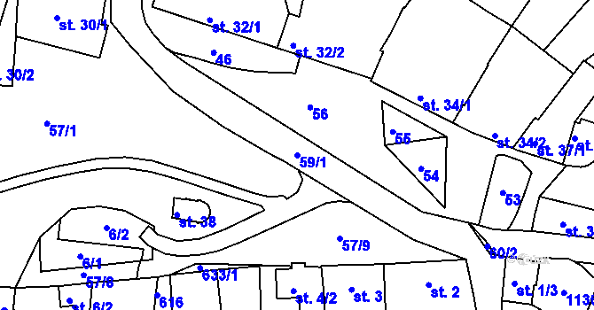 Parcela st. 59/1 v KÚ Hostišová, Katastrální mapa