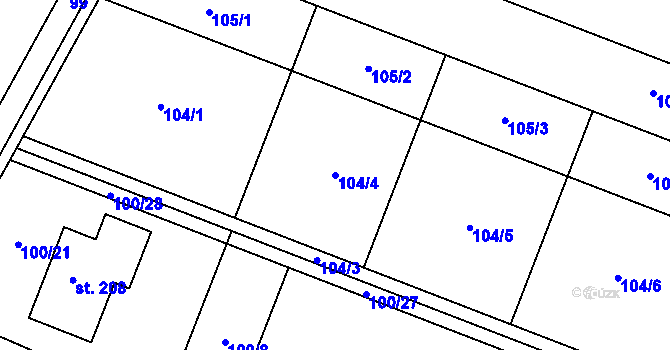 Parcela st. 104/4 v KÚ Hostišová, Katastrální mapa