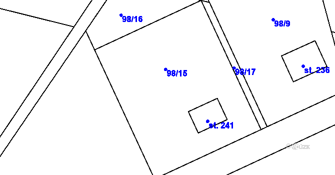 Parcela st. 98/15 v KÚ Hostišová, Katastrální mapa