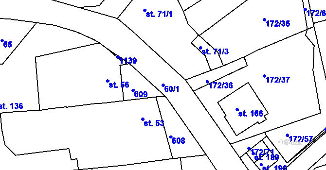 Parcela st. 60/1 v KÚ Hostišová, Katastrální mapa