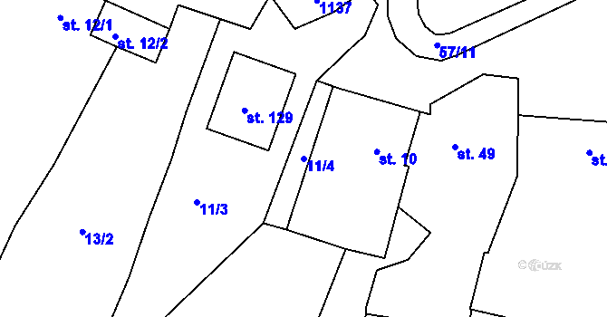 Parcela st. 11/4 v KÚ Hostišová, Katastrální mapa