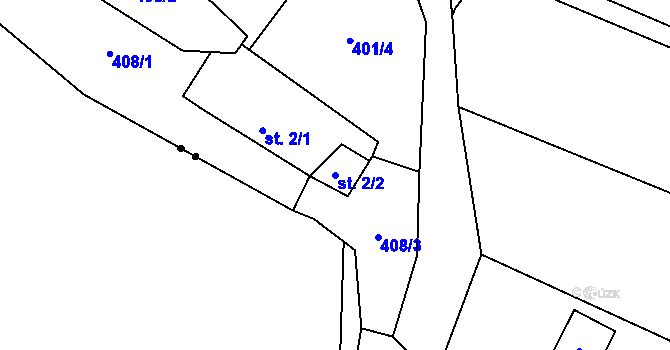 Parcela st. 2/2 v KÚ Hostišovice, Katastrální mapa