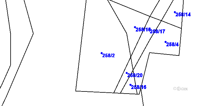 Parcela st. 258/2 v KÚ Hostišovice, Katastrální mapa