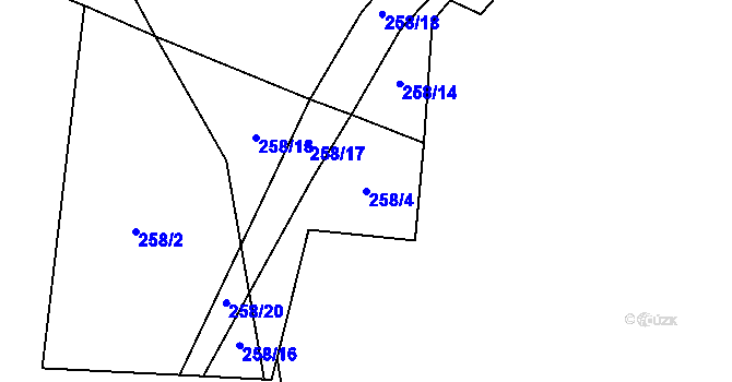 Parcela st. 258/4 v KÚ Hostišovice, Katastrální mapa