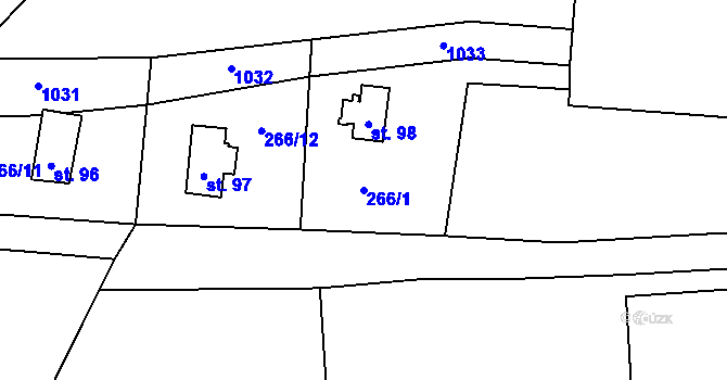 Parcela st. 266/1 v KÚ Hostišovice, Katastrální mapa