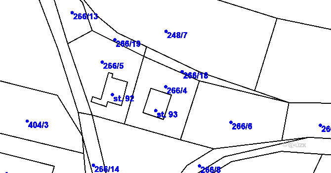 Parcela st. 266/4 v KÚ Hostišovice, Katastrální mapa