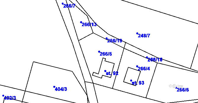Parcela st. 266/5 v KÚ Hostišovice, Katastrální mapa