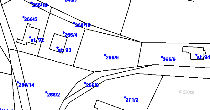 Parcela st. 266/6 v KÚ Hostišovice, Katastrální mapa