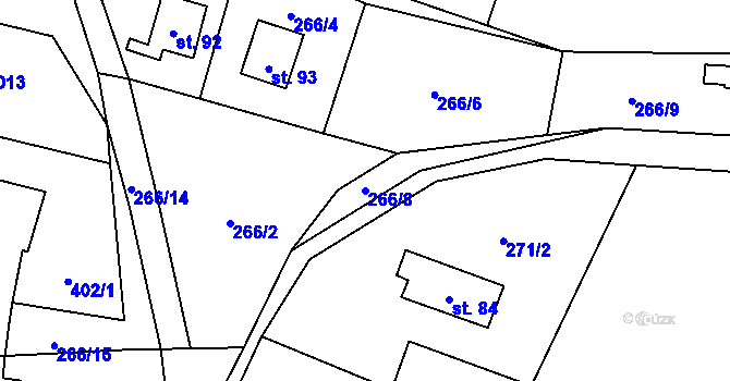 Parcela st. 266/8 v KÚ Hostišovice, Katastrální mapa