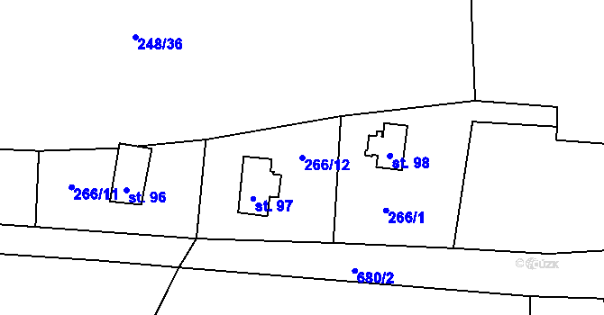 Parcela st. 266/12 v KÚ Hostišovice, Katastrální mapa