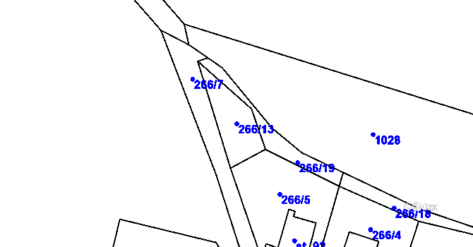 Parcela st. 266/13 v KÚ Hostišovice, Katastrální mapa