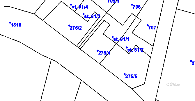 Parcela st. 275/4 v KÚ Hostišovice, Katastrální mapa