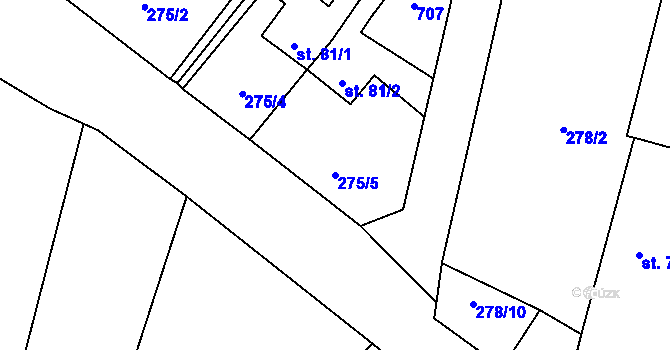 Parcela st. 275/5 v KÚ Hostišovice, Katastrální mapa