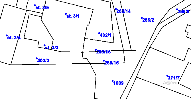 Parcela st. 266/15 v KÚ Hostišovice, Katastrální mapa