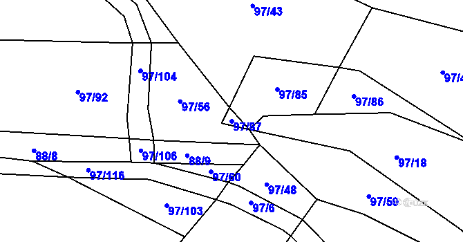 Parcela st. 97/87 v KÚ Hostišovice, Katastrální mapa
