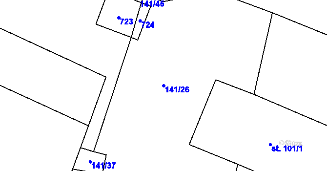 Parcela st. 141/26 v KÚ Hostišovice, Katastrální mapa
