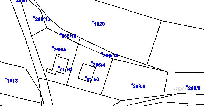 Parcela st. 266/18 v KÚ Hostišovice, Katastrální mapa