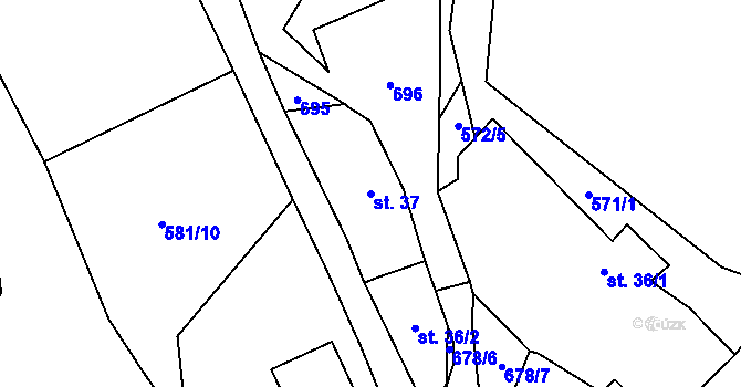 Parcela st. 37 v KÚ Podruhlí, Katastrální mapa