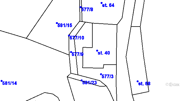 Parcela st. 40 v KÚ Podruhlí, Katastrální mapa