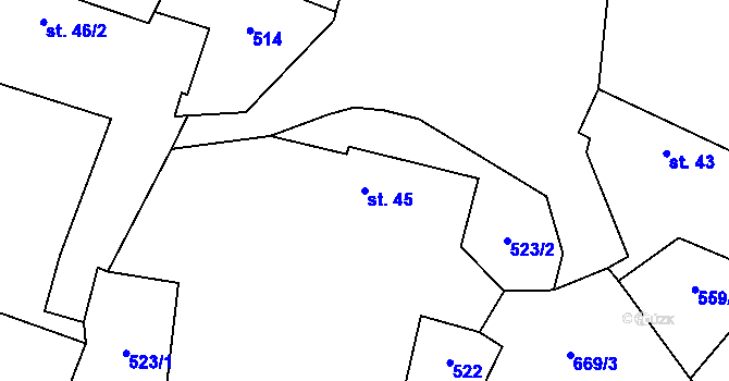 Parcela st. 45 v KÚ Podruhlí, Katastrální mapa