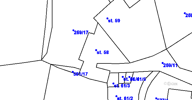 Parcela st. 58 v KÚ Podruhlí, Katastrální mapa