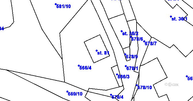 Parcela st. 81 v KÚ Podruhlí, Katastrální mapa