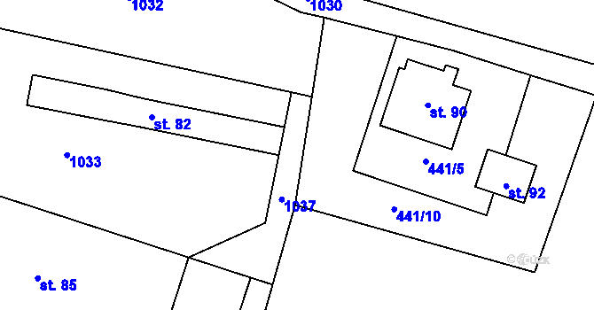 Parcela st. 434/7 v KÚ Podruhlí, Katastrální mapa