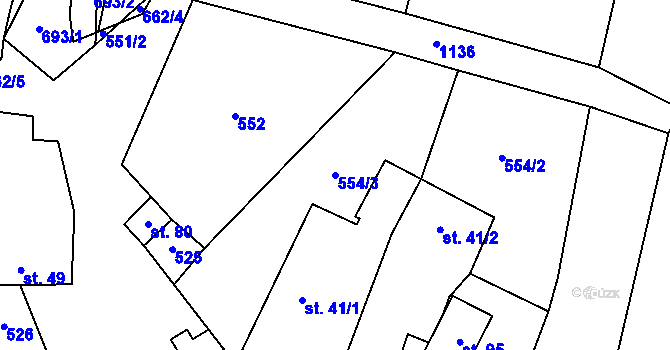 Parcela st. 554/3 v KÚ Podruhlí, Katastrální mapa