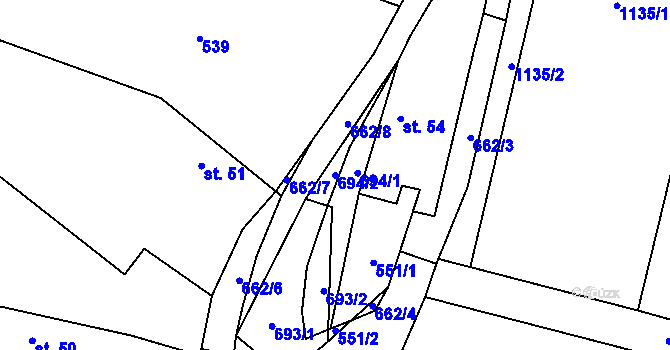 Parcela st. 694/2 v KÚ Podruhlí, Katastrální mapa